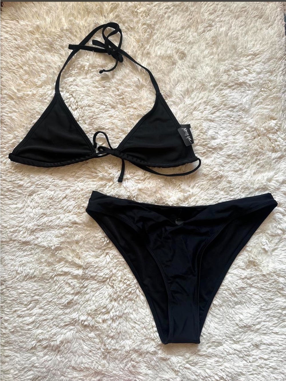 NWT 
Nasty Gal Black Triangle String Bikini Set